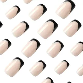 24x-krotkie-sztuczne-paznokcie-french-z-czarna-koncowka-klejone-akrylowe