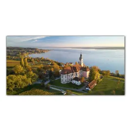 obraz-na-szkle-foto-kosciol-morze-krajobraz-100x50