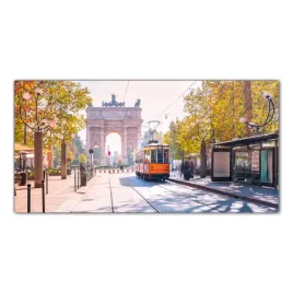 obraz-na-szkle-foto-vintage-tramwaj-miasto-100x50