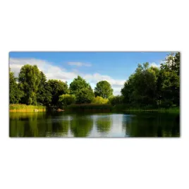 obraz-na-szkle-foto-jezioro-drzewa-natura-100x50