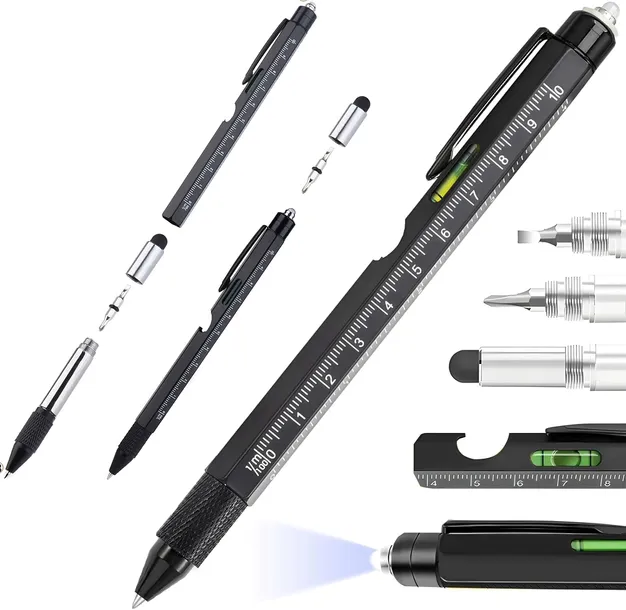 WIELOFUNKCYJNY DŁUGOPIS 9 w 1 MULTITOOL PEN Śrubokręt Latarka Poziomica