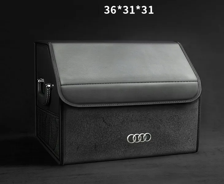 Skórzany organizer do bagażnika logo AUDI 36 × 31 × 31,zamszowa, czarny