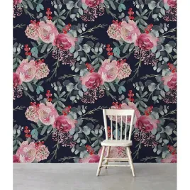 fototapeta-scienna-ciemne-roze-kwiatowe-416x254-cm