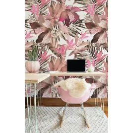 fototapeta-tropikalne-rozowe-kwiaty-palmy-416x254