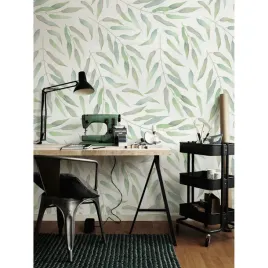 tapeta-scienna-delikatne-liscie-akwarele-416x254cm