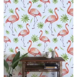 tapeta-na-sciane-flamingi-na-tle-kwiatow-416x254cm