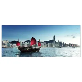 obraz-na-szkle-foto-hong-kong-lodka-port-125x50