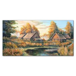 panele-szklane-malarstwo-chaty-las-przyroda-100x50