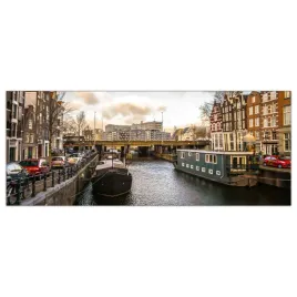 obraz-na-szkle-foto-lodki-kanal-amsterdam-125x50