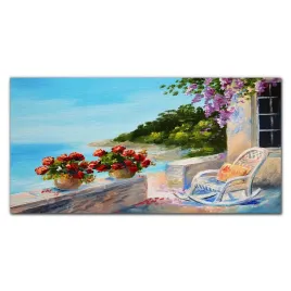 panel-hartowany-wybrzeze-kwiaty-morze-niebo-100x50