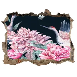dziura-3d-fototapeta-naklejka-zurawie-i-piwonie