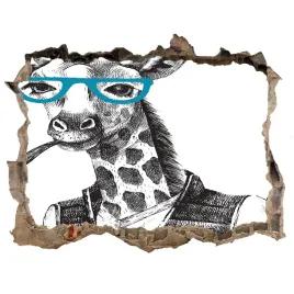 dziura-3d-fototapeta-naklejka-zyrafa-w-okularach