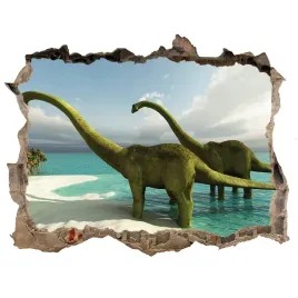 dziura-3d-fototapeta-naklejka-dinozaury-na-plazy