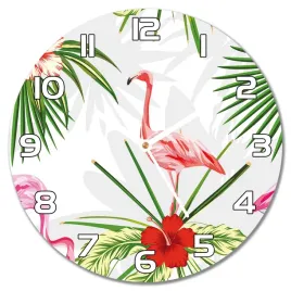 cichy-zegar-scienny-flamingi-liscie-kwiaty-f30