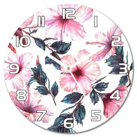 cichy-zegar-scienny-rozowe-kwiaty-hibiskusa-f30