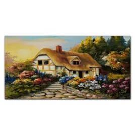 panele-do-kuchni-kwiaty-drzewa-chata-wies-100x50