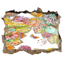 dziura-3d-fototapeta-naklejka-ptak-i-ornamenty