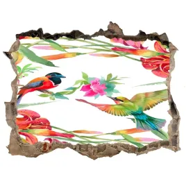 dziura-3d-fototapeta-naklejka-egzotyczne-ptaki