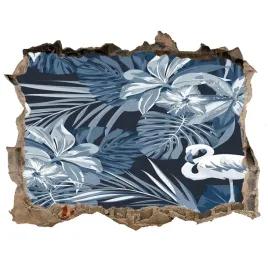 dziura-3d-fototapeta-naklejka-flamingi-i-rosliny