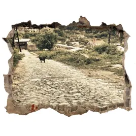 dziura-3d-fototapeta-naklejka-dwa-psy-na-wzgorzu
