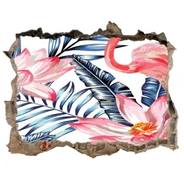 dziura-3d-fototapeta-naklejka-flamingi-i-rosliny