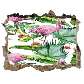 dziura-3d-fototapeta-naklejka-flamingi-rosliny