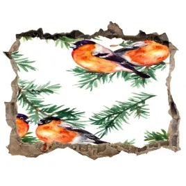 dziura-3d-foto-tapeta-naklejka-rudzik-na-iglaku