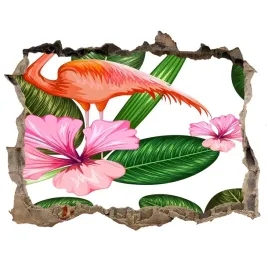 dziura-3d-fototapeta-na-sciane-flamingi-i-rosliny
