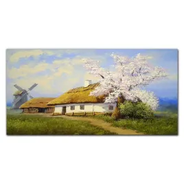 foto-obraz-szklany-malarstwo-wies-chata-120x60-cm
