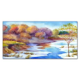 foto-obraz-szklany-akwarela-drzewa-rzeka-120x60-cm