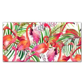 foto-obraz-szklo-na-sciane-flamingi-liscie-120x60