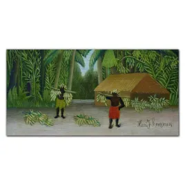 obraz-szklany-dzungla-chata-palmy-banany-120x60-cm