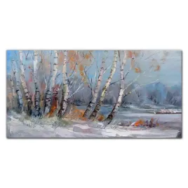 obraz-szklany-malarstwo-las-drzewa-zima-120x60-cm