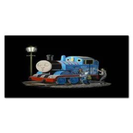 obraz-na-plotnie-lokomotywa-banksy-czarny-100x50