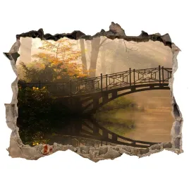 dziura-3d-w-scianie-naklejka-stary-most-jesienia