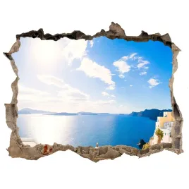 dziura-3d-w-scianie-naklejka-santorini-grecja