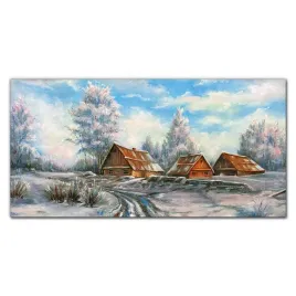 obraz-szklany-zima-chaty-drzewa-przyroda-120x60-cm