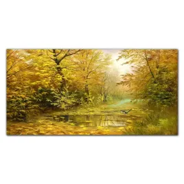 obraz-z-nadrukiem-szklany-las-zolte-liscie-120x60