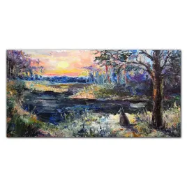 obraz-na-plotnie-las-zwierze-zachod-slonca-100x50