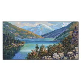 obraz-na-plotnie-malarstwo-gory-jezioro-100x50-cm