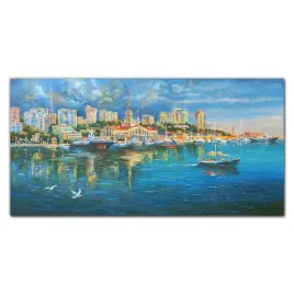 obraz-na-plotnie-miasto-port-statki-morze-100x50