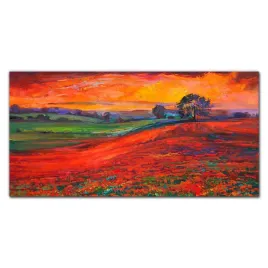 obraz-szklany-na-sciane-kwiaty-drzewo-niebo-120x60