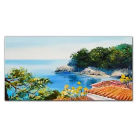 obraz-szklany-na-sciane-drzewa-morze-niebo-120x60