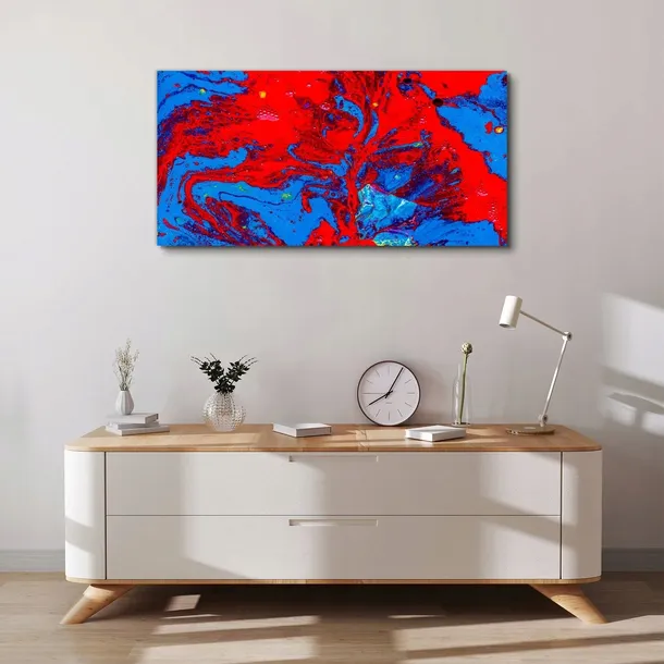 obraz-na-plotnie-czerwono-niebieski-plamy-100x50-format-poziomy