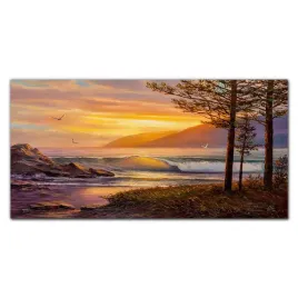 panel-hartowany-drzewa-fale-zachod-slonca-140x70