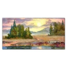 obraz-szklany-akwarela-drzewa-zachod-slonca-120x60