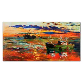 obraz-na-plotnie-morze-ocean-statki-niebo-100x50