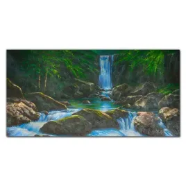 obraz-na-plotnie-wodospad-skaly-drzewa-100x50-cm