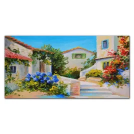 obraz-scienny-na-plotnie-budynki-kwiaty-100x50-cm
