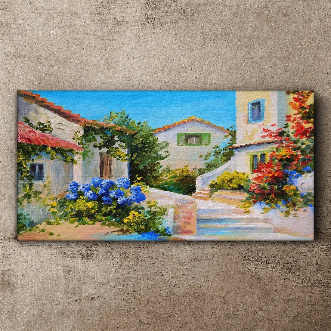 obraz-scienny-na-plotnie-budynki-kwiaty-100x50-cm-stan-nowy